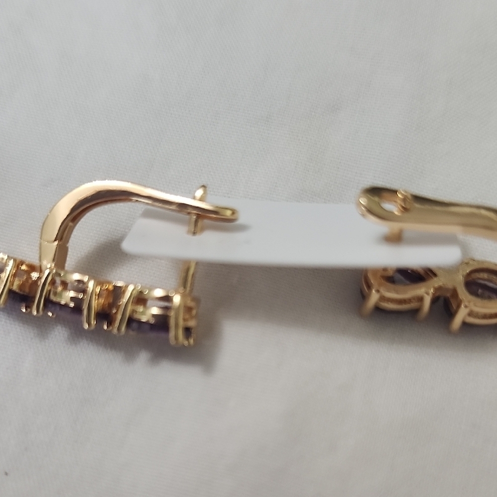 Purple and Gold Drop Earrings - Picture 3 of 4